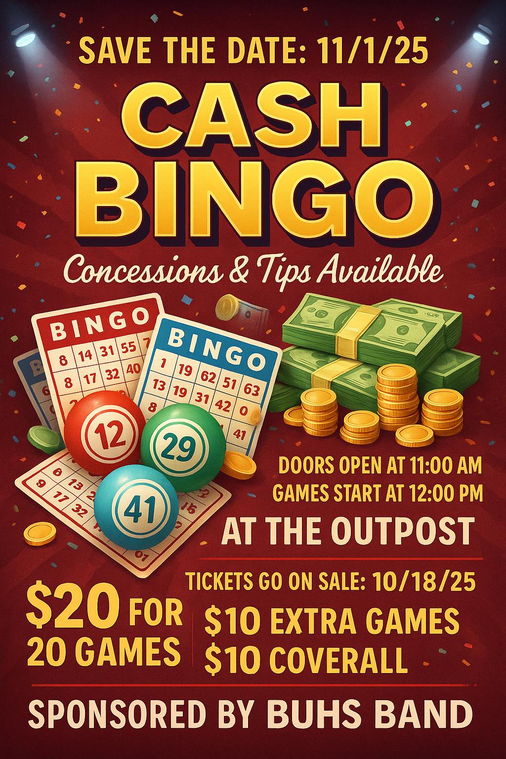Cash Bingo – Sponsored by BUHS Band